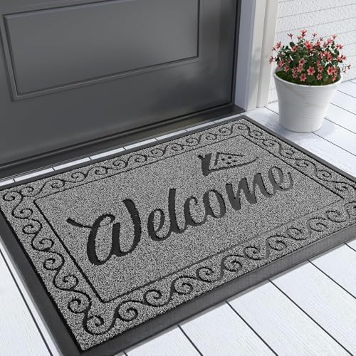Yimobra Welcome Mat, Heavy Duty Sturdy Door Mats for Home Entrance Outdoor Indoor, Front Doormat for Outside Patio Floor Entry Porch Garage Office, Waterproof, Low Profile, 29.5x17, Black Grey by Yimobra