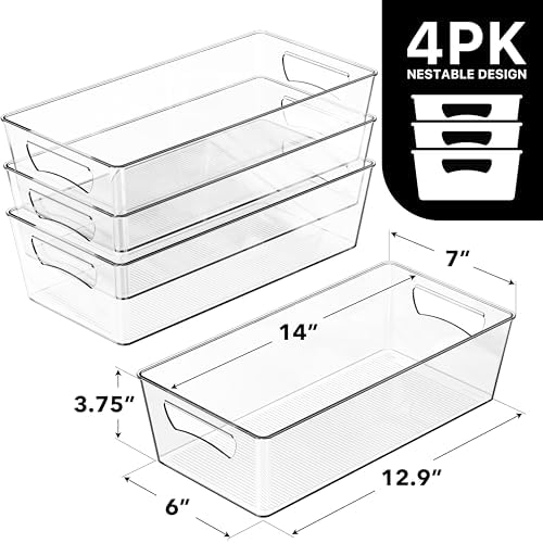 Simple Houseware 4 Pcs Pantry Clear Bin Storage Organizer, 14" x 7" x 3.75" - Image 2