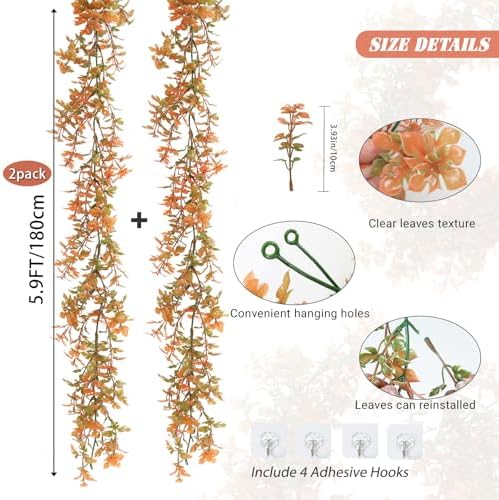 RECUTMS 2P Fall Garland Vines Artificial Plastic Mini Monstera Leaves 5.9Ft - Image 3