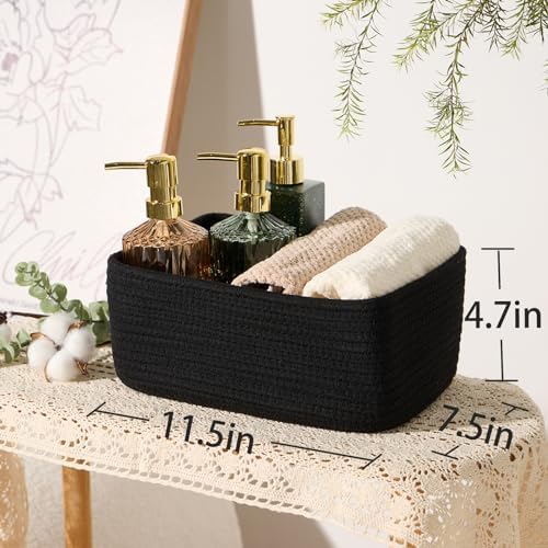 MiniArk Small Storage Baskets for Organizing | Closet Organizer Bins | Shelf Toy Basket | Woven Rope Baskets | Cube Decorative Box | Shallow Basket | 11.5x7.5x4.7” | 4 Packs Black - Image 3