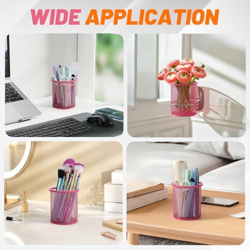 Segarty Pen Holer, 12 Pack Round Dark Pink Pencils Holder for Desk, Metal Mesh Pen Cup Container Marker Organizer Set for Office, School, Home, Desktop Storage and Organization - Image 6