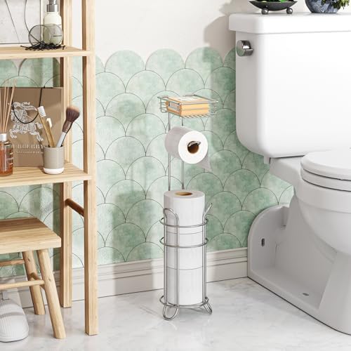 Simple Trending Toilet Paper Holder Stand with Shelf for 4 Rolls - Image 4