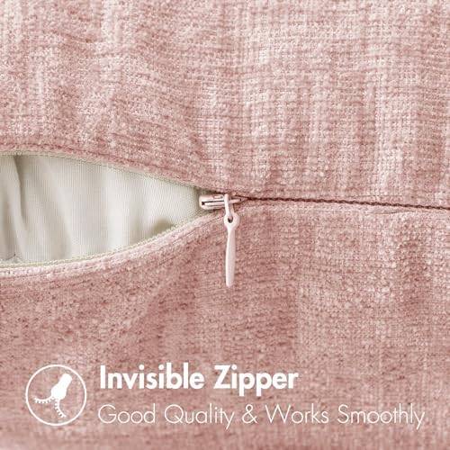 MIULEE Soft Chenille Lumbar Throw Pillow Covers Pink 12x20 Inch Pack of 2 - Image 3