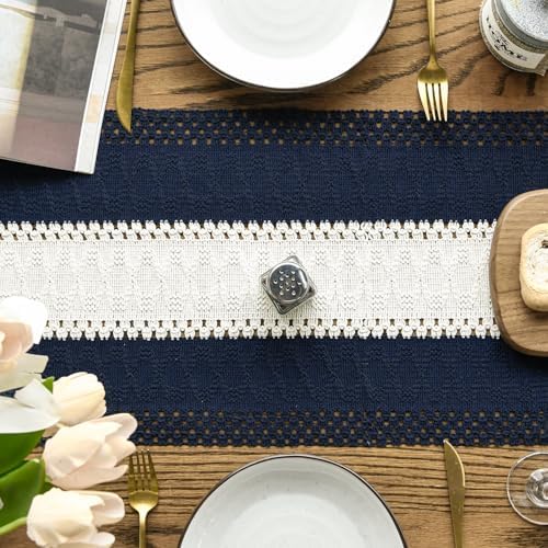 Artoid Mode Dark Blue Farmhouse Woven Table Runner 12x36 Inch - Image 3