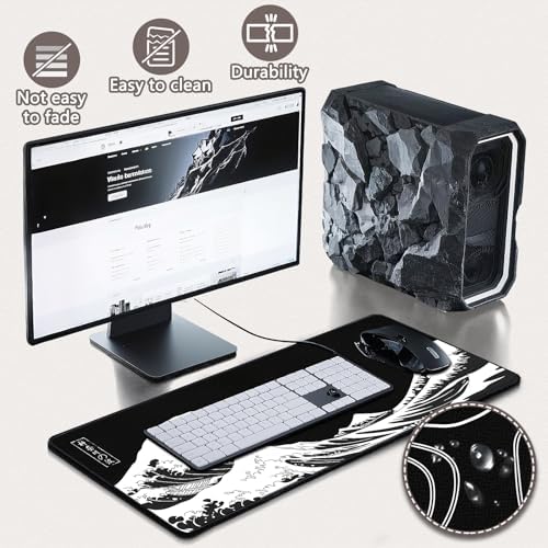 Mouse Pad Gaming - Desk Mat for Keyboard and Mouse - Kanagawa Large Mouse Pad for Desk, Japanese Sea Wave Mousepad (31.5 x 11.8inch) with Non-Slip Base, Desks Pad Mat for Game, Office and Home - Image 4