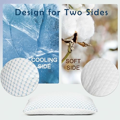 Premium Adjustable Shredded Memory Foam Pillow - Suitable for Side, Back, and Stomach Sleepers, with Cooling Fiber Machine Washable Cover (1, King (U.S. Standard), Light Blue Dot) - Image 2