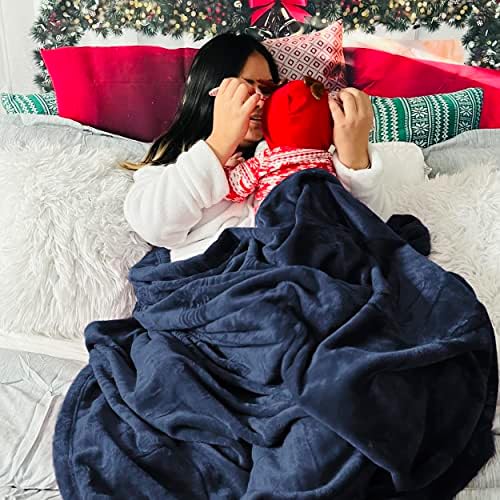 Bedsure Soft Cozy Warm Fleece Large Oversized Bed Blanket Navy 120"x120" - Image 6