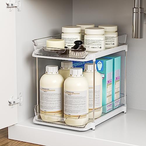 Delamu 2-Tier Bathroom Under Sink Organizers and Storage, Pull Out Cabinet Drawers with Anti-Slip Design, Multi-Purpose Storage for Kitchen, Pantry, Bathroom & Home Organization, Snowy, 1 Pack - Image 3