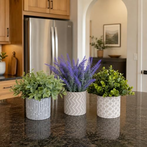 Faux Plants Indoor, Eucalyptus Lavender Greenery in Cement Pots - Image 6