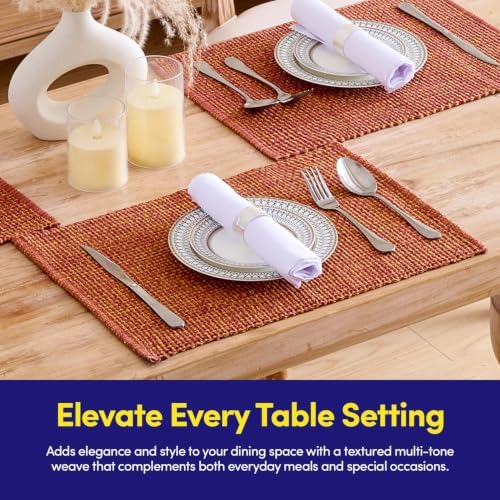 Sweet Home Collection 100% Cotton Placemats for Dining Room Rectangle Two Tone Woven Fabric 13" x 19" Soft Durable Table Mat Set, Set of 4, Rust - Image 2