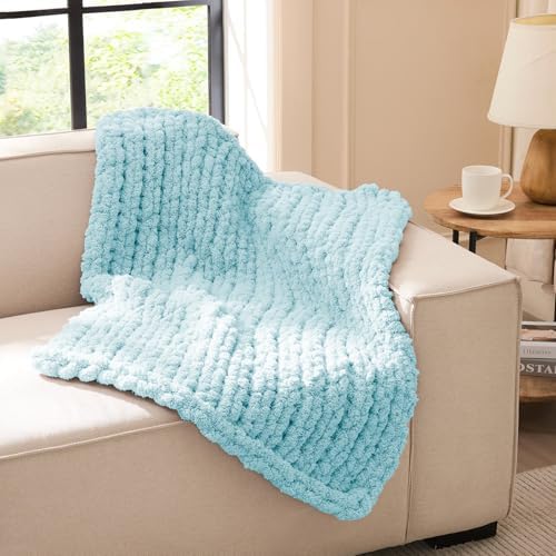 L'AGRATY Chunky Knit Throw Blanket for Couch, 30 x 40 Inches, Light Blue by LAGRATY