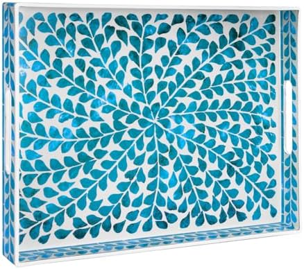 MAONAME Plastic Serving Tray with Handles, Rectangle Blue Decorative Tray by MAONAME
