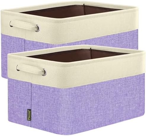 BALEINE 2 Pack Fabric Closet Storage Bins for Shelves, Linen Closet Organizers and Storage, Decorative Baskets for Organizing, Shelf, Clothes, Home, Office (Lavender, 12"x8"x8") by BALEINE