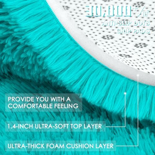 OLANLY Teal Blue Round Rugs for Bedroom - Machine Washable, 5 ft Circle Area Rugs for Living Room, Soft and Fluffy Shaggy Carpet for Teen Girls and Boys, Nursery Rooms, Dorms, Home Decor Aesthetic - Image 6