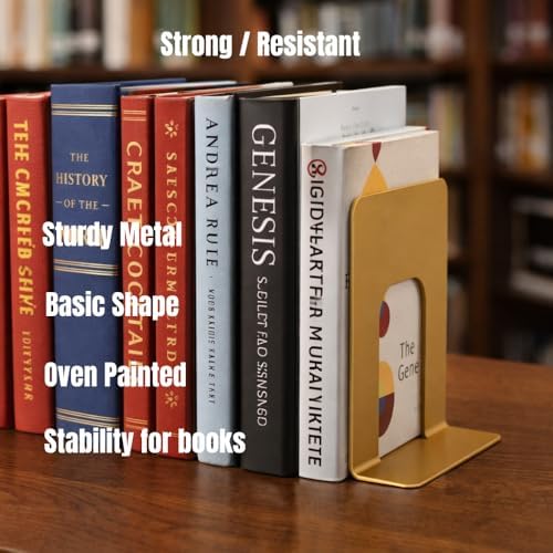 Alessk Dark Matte Gold Metal Bookends for Shelves – Heavy Duty Decorative Bookends for Heavy Books – Modern Book Ends for Office Bookshelf- has 3 Non-Slip Pads at the Bottom – 2Pairs (4 Pieces) - Image 3