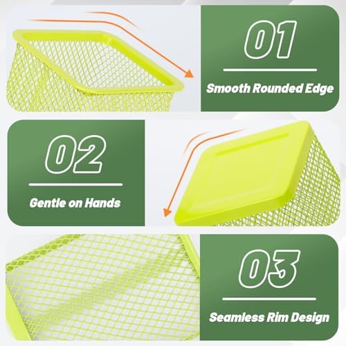 Segarty Pen Cup Holder, 3 Pack Square Light Green Pen Holder for Desk, Cute Mesh Pencil Cups Container Set Desktop Organizer for Office Supplies, School Classroom, Home Storgae and Organization - Image 3