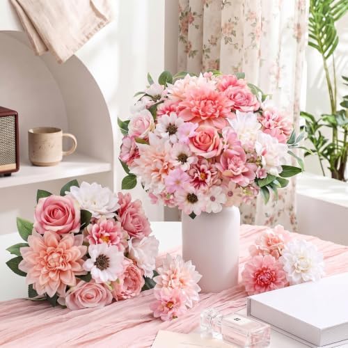 Janinka 100 Pcs Assorted Fake Flower Heads with Long Stem,Pink - Image 3