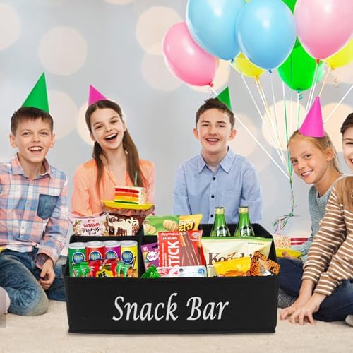 Snack Organizer for Countertop, Trapezoid Fabric Snack Bin Holder with Side Handles, 6 Compartment Snack Basket Container, Lightweight Snack Bar Station Organizer, Kitchen Pantry Storage-Black - Image 6
