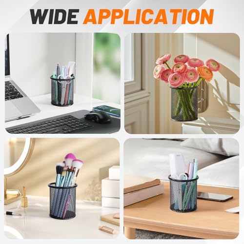 Segarty Pen Holder, 3 Pack Round Black Pen Cup Holder for Desk, Wire Mesh Pencil Containers Set for Office Supplies, School Maker, Home Desktop Accessories Organizer, Makeup Brush - Image 6
