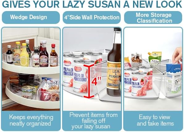 Lazy Susan Organizer for 26''-27'' Diameter Clear Corner Cabinet Storage Bins, Plastic Kitchen Corner Organizer with Handle 1/8 Wedge, Food Safe BPA Free (8 Pack) - Image 5