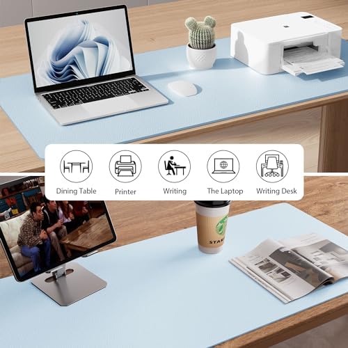Aothia Leather Desk Pad Protector, Mouse Pad, Office Desk Mat, Non-Slip PU Leather Desk Blotter, Laptop Desk Pad, Waterproof Desk Writing Pad for Office and Home (36" x 17", Baby Blue) - Image 5