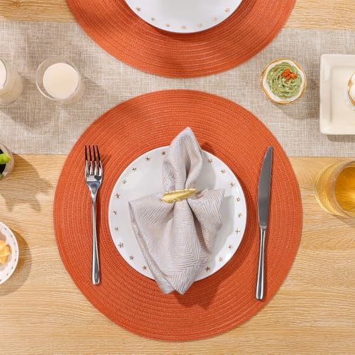 SHACOS Round Braided Fall Placemats Set of 6 Bright Orange Place Mats - Image 5