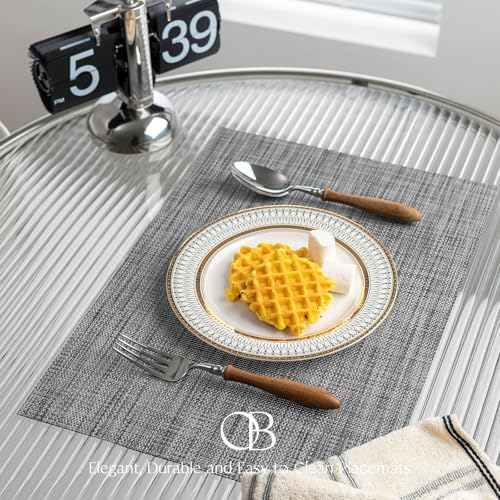 Placemats Set of 12 - Easy Clean Woven Vinyl Placemats for Dining Table, Indoor/Outdoor Place Mats, Washable PVC Table Mats（Dark Gray） - Image 3