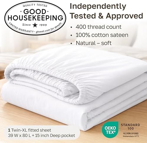California Design Den Soft 100% Cotton Sateen Extra Long Twin Fitted Sheets - Image 3