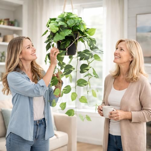 alyptus Fake Pothos Hanging Plants - Artificial Hanging Plant with Pot Realistic Faux Pothos Vines for Indoor Décor, Lush Greenery for Balcony Patio Office, Bathroom - Golden Green - Image 4