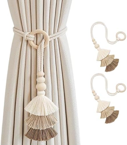 SRG Curtain Tiebacks for Curtains 2 Pack, Decorative Curtain Holdbacks for Drapes, Handmade Tie Backs No Drilling for Home Bedroom Window Decor – Tassel Beige by SRG
