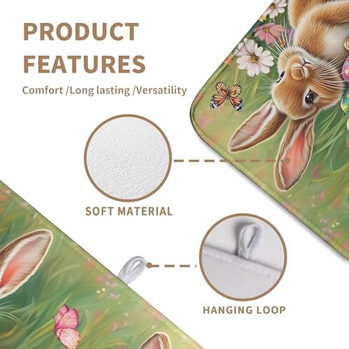 Easter Bunny Eggs Dish Drying Mat for Kitchen Counter 18x24 Inch Spring Easter Rabbit Flowers Large Drying Mat Microfiber Dish Drainer Rack Mats Absorbent Reversible Dishes Pad Dish Dryer Mat - Image 3