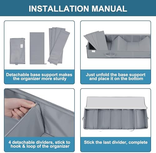 Under Bed Storage Containers, 2 Pack Under the Bed Bags, Clear Underbed Storage Bins with Sturdy | Adjustable Dividers | Sidewalls | Bottom, Closet Organizer for Clothes Sheet Blankets, 47.5x16x6in - Image 6