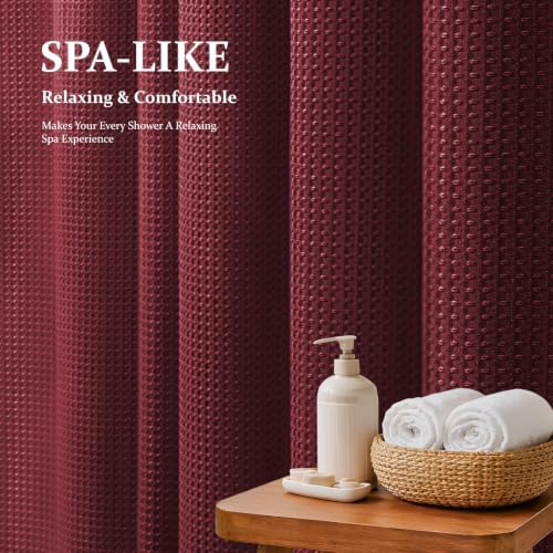 Dynamene Extra Long Waffle Shower Curtain 256 GSM Fabric 72"x84" Burgundy - Image 3