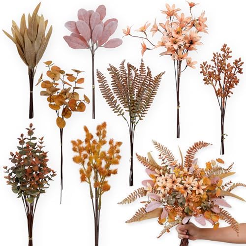 75 Pcs 8 Kinds Artificial Greenery Stems Box Set for Fall Decor(Orange) by FOTEEWL