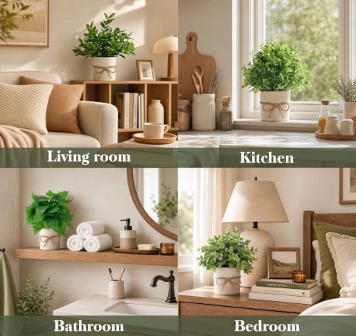Small Fake Plants,4 PACK Faux Artificial Plants Indoor in Pot with Rope - Image 2