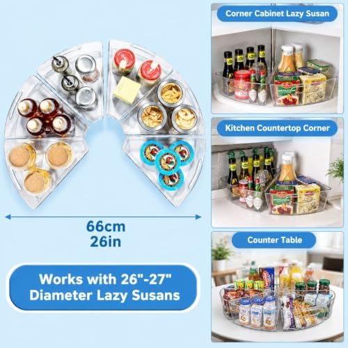Lazy Susan Organizer for 26''-27'' Diameter Clear Corner Cabinet Storage Bins, Plastic Kitchen Corner Organizer with Handle 1/8 Wedge, Food Safe BPA Free (8 Pack) - Image 2