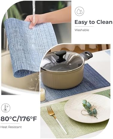 Leetaltree Gradient Blue Woven Placemats Set of 6 - Heat Resistant Non-Slip Place mats for Dining Table, Washable Durable PVC Vinyl Woven Table Mats(Gradient Blue, 6) - Image 5