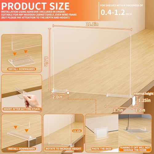 Yieach 6 Pack Acrylic Shelf Dividers for Closet Organization,Towel,Sweater,Purse Organizer - Adjustable Height - Vertical Shelf Separators for T Shirt,Clear Closet Shelf Divider for Wood Shelves - Image 3