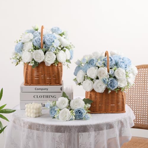 4 Bunches Peony Artificial Flowers Blue Flowers Silk Peonies Bouquets for Wedding Party Table Centerpieces Floral Arrangement Home Kitchen Decor - Image 3
