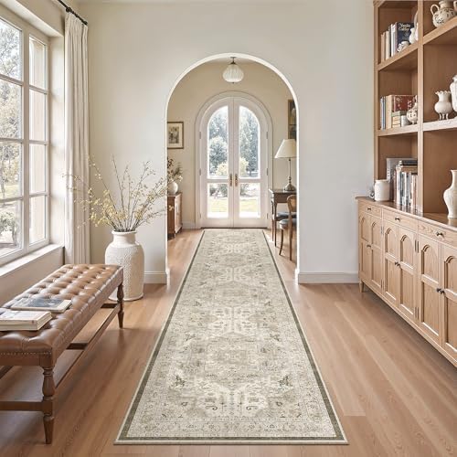 Madane Washable Runner Rugs 2x10 Long for Hallway Kitchen, Ivory/Brown - Image 4