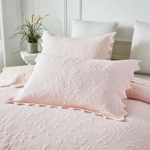 Brandream Standard Size Quilted Pillow Shams Cotton Set of 2 Light Pink Farmhouse Scallop Edge Decorative Pillow Covers by Brandream