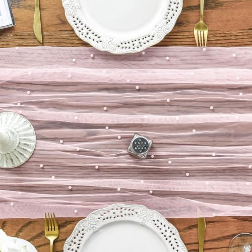 Artoid Mode 10-Pack Pearl Pink Gauze Table Runner 10FT Home Decor - Image 5