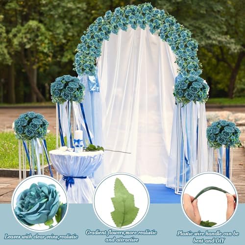 Geosar 16 Bundles Artificial Peonies Flowers,Teal - Image 3