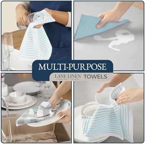LANE LINEN Kitchen Towels and Dishcloths Sets - 20Pc Kitchen Towel Set, 350 Degree Heat Resistant Oven Mitts & Pot Holder, Reusable Absorbent Dish Cloths for Washing Dishes - Aqua - Image 4