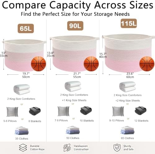 115L Extra Large Blanket Basket,Woven Laundry Basket-Mixed Pink - Image 2
