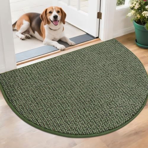 BEQHAUSE Dirt Trapper Door Mat 26" x 40" Half Circle Non Slip Rugs, Green by BEQHAUSE