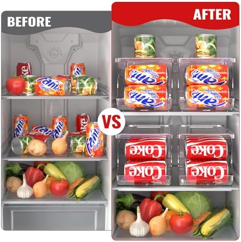 SCAVATA 4 Pack Stackable Refrigerator Organizer, Soda Can Dispenser Pop Cans Container Beverage Holder with Lid for Fridge, Freezer, Kitchen, Clear Plastic Storage Bins-Holds 10 Cans Each - Image 6