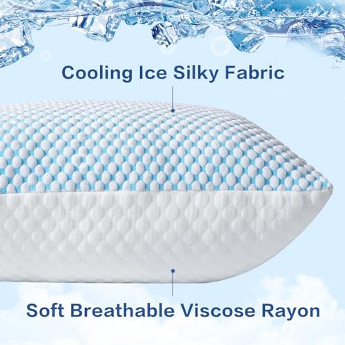 EASELAND Cooling Queen Size Firm Pillows, Shredded Memory Foam Set of 2 - Image 2