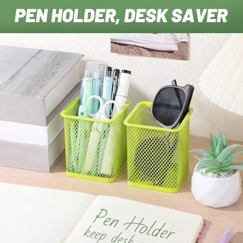 Segarty Pen Cup Holder, 3 Pack Square Light Green Pen Holder for Desk, Cute Mesh Pencil Cups Container Set Desktop Organizer for Office Supplies, School Classroom, Home Storgae and Organization - Image 5