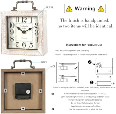 Retro Desk Clock, White Vintage Wooden Table Clock, - Image 2